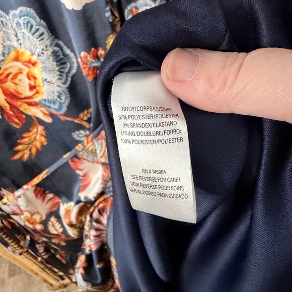 Julia Jordan Navy Floral Midi Dress Satin Finish Tie Waist plus Size 16 modest - Picture 4 of 9